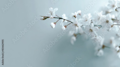 Delicate white flowers bloom gently capturing the essence of springtime tranquility and beauty.