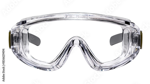 Protective Goggles: A close-up shot of clear protective goggles, designed to shield eyes from potential hazards.