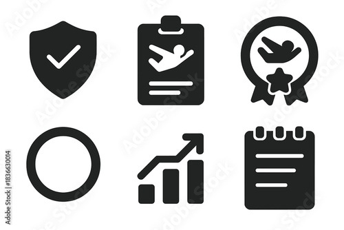 Extreme Sports Badges. Solid style icons of extreme sports certification: badge glyph, training pass icon, elite jumper badge.