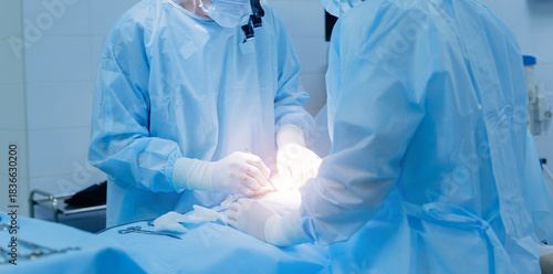Εκτύπωση καμβά Asian female surgeons performing surgery in operating room with precision, umbil