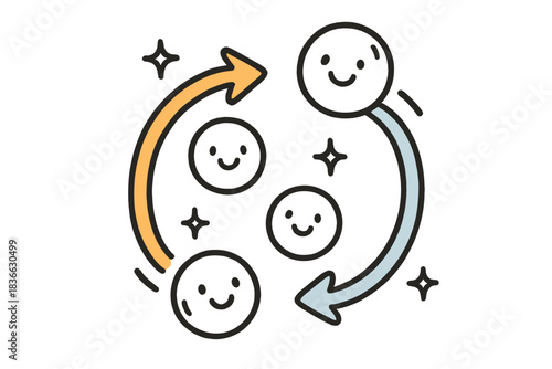 Breathing Visualization Doodle. Playful doodle vector of breathing visualization chart with soft looping arrows, stars, and