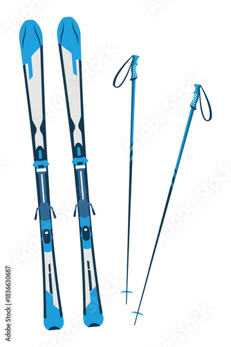 Ski and Poles - Skiing equipment. Winter sports skis vector elements.