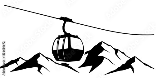 Ski Resort Cable Car Gondola Vector Silhouette