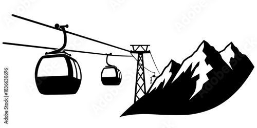Ski Resort Cable Car Gondola Vector Silhouette