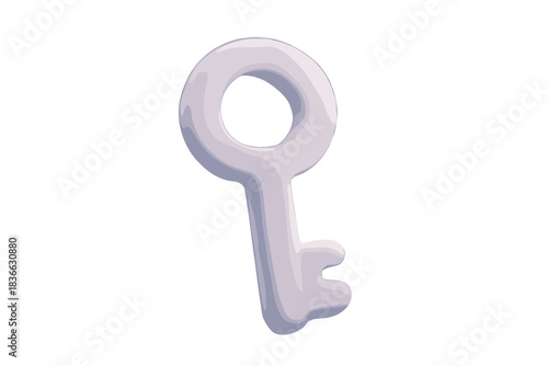 Silent Glowing Key. Charming doodle key made from solidified silence, smooth matte texture and soft glowing edges, No text, No