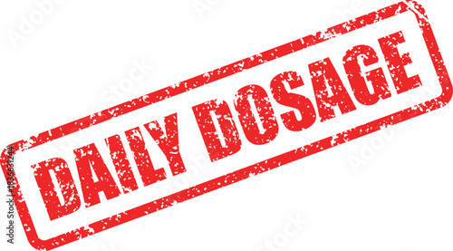 Red rectangular stamp stating Daily Dosage shows a textured effect on a transparent background