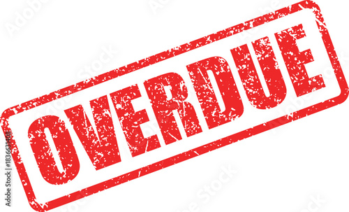 Red rubber stamp says Overdue diagonally, showing distressed texture on a transparent background
