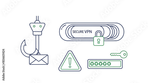 Secure vpn phishing protection cyber security online safety password key alert email hook secure connection