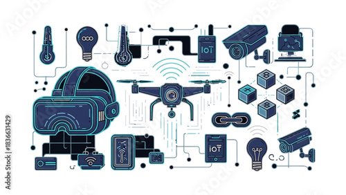 Internet of things vr drone camera iot technology smart home automation security system devices concept design