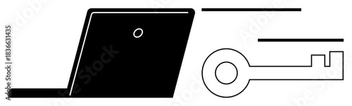 Laptop and key combination representing secure access, encryption, privacy, login, cybersecurity, data management, authentication, and protection. Ideal for technology security and finance-related