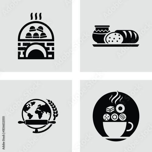 Bakery and baking icon set minimalist flat glyph vector design perfect for food industry web and app elements