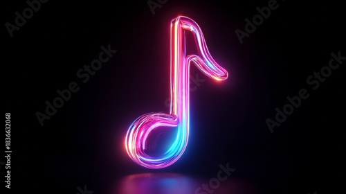 Vibrant neon music note illustration glowing on black for entertainment