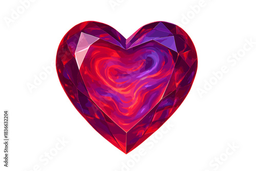 Heart Gem Philosopher's Stone. a radiant philosopher’s stone shaped like a heart gem swirling with shifting mood colors, crimson