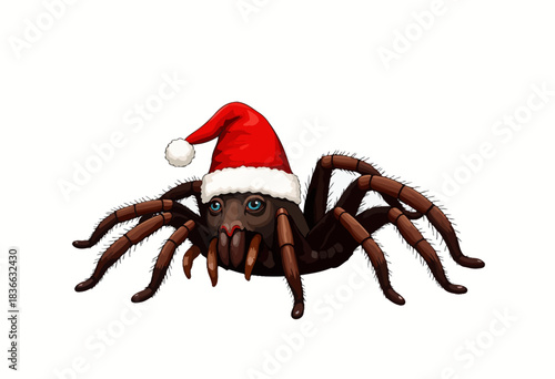 Festive Spider Adorned with a Santa Hat Celebrates the Holiday Season with Whimsical Charm and Unique Arachnid Style