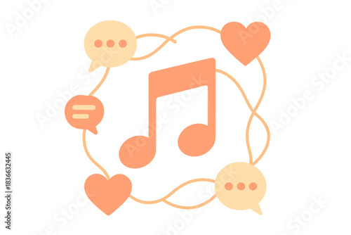 Heartfelt Music Engagement. a cheerful engagement tracker with hearts, comments, and connection lines orbiting around a music note