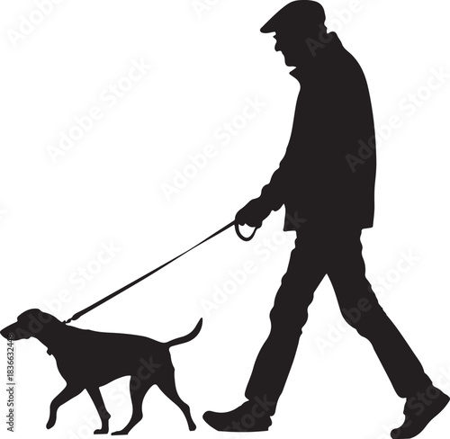 Man Walking Dog Silhouette Vector Illustration