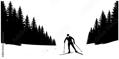 Cross-Country Nordic Skiing Trail Silhouette