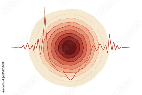 Seismic Vibration Visualizer. a seismic activity visualizer projecting layered rings of motion and vibration signals, ruby and