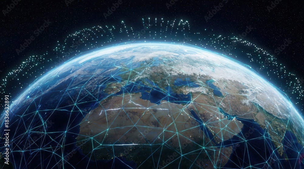 Obraz premium Global network connections over planet earth, digital technology concept