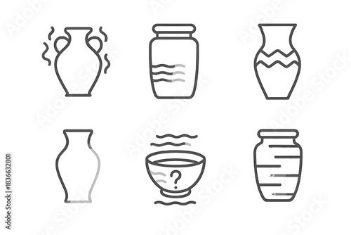 Illusory Pottery Signs. Icons for: illusory pottery signs, fading jar markings, shifting ceramic patterns, ghostlike vase