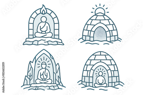 Spiritual Ice Icons. Icons for: spiritual frozen architecture icons, meditative ice shelters, enlightened snow sanctuaries,