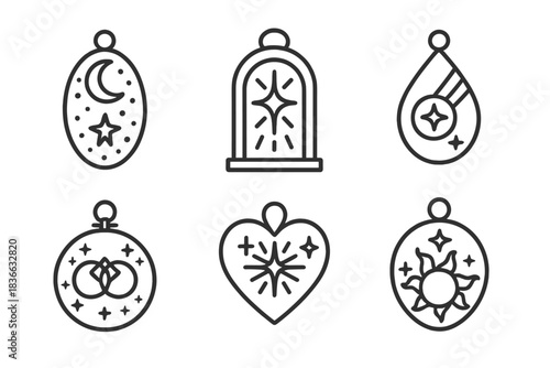 Celestial Jewelry Icons. Icons for: celestial ritual jewelry icons, divine portal pendants, cosmic beam amulets, ethereal unity