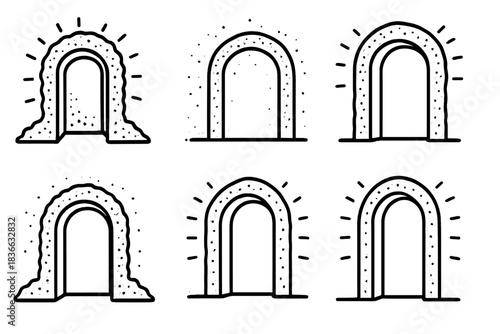 Luminous Salt Portals. Icons for: salt-lined portal glows, mineral dust door outlines, luminous saline arches, glowing crusted
