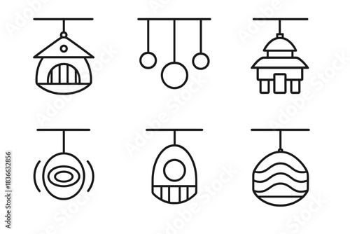 Suspended Energy Spheres. Icons for: suspended sanctuary resonance, hanging energy spheres, balanced tonal shelters, glowing