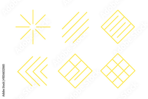 Radiant Angular Symbols. Icons for: radiant angular design icons, glowing diagonal pattern symbols, bright sloped decoration