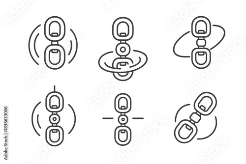 Dynamic Swivel Motion. Line vector icons of a drifting swivel as the focal point: airy motion circles, suspended rotation outlines