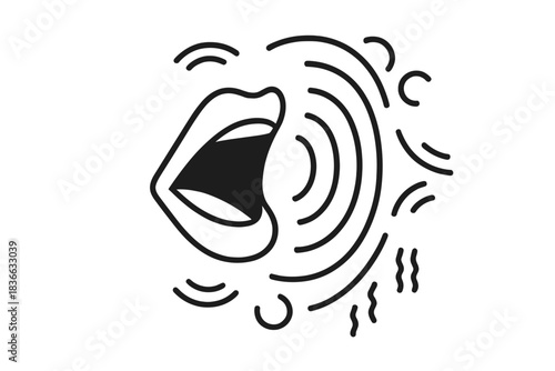 Dusk Howl Silhouette. Line style icons of a dusky last-term announcement through howling: silhouette of mouth with curved howl