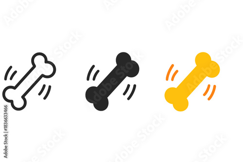 Abstract Bone Icons. three minimal vector icons of abstract bones arranged in rhythmic motion symbolizing a fluxus chant, line