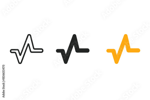 Minimal Pulse Icons. three minimal vector icons of a pulse line climbing sharply then pausing at peak suspense, line outline style