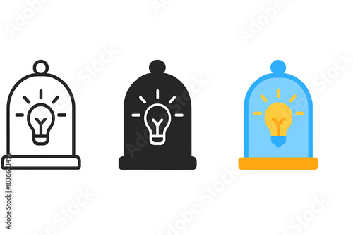 Glass Bell Jar Icons. three minimal vector icons of a glass bell jar symbolizing preservation and awakening of ideas, line outline