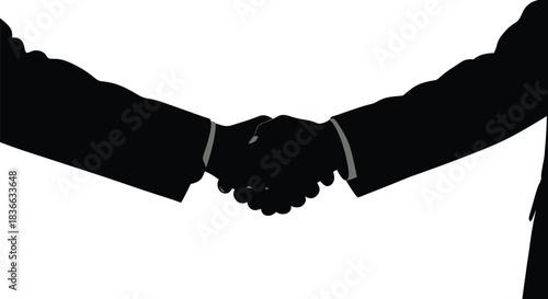 Silhouette of two business people shaking hand in agreement
