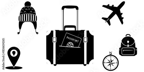 Winter Getaway Travel Luggage Vector Silhouette