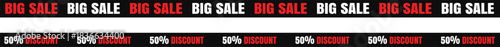 Promotional Banner with "Big Sale" and "50% Discount" Repeated Pattern for Advertising and Marketing Campaigns to Attract Customers and Boost Sales