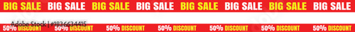 Striking Promotion Banners Announcing Big Sale and 50 Percent Discount Offer Bold Visuals Red Background with Contrasting Text for Maximum Impact