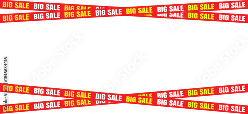 Festive Big Sale Announcement Background with Red Ribbon Decoration Featuring Bold Yellow Lettering Ideal for Advertising Sales and Promotional Events