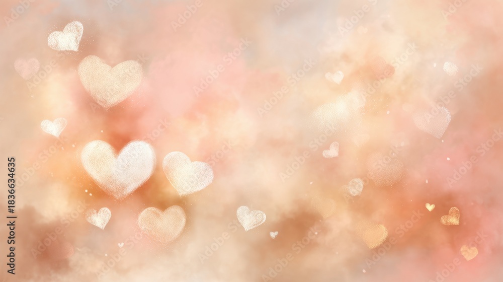 Fototapeta premium Delicate heart shapes in soft pastel colors create a dreamy background, conveying feelings of love and warmth. Perfect for romantic themes and celebrations of affection.