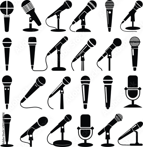 Microphone and Audio Equipment Silhouette Icon Set