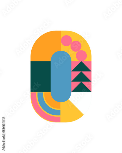 Number, numeral 0 design, isolated on transparent background. Flat vector illustration with geometric colorful shapes, abstract pattern. 2026 New Year retro holiday element, clip art