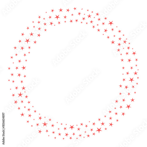 Stars circular frame, wreath, border isolated on transparent background. Hand drawn flat vector illustration. Traditional Christmas, New Year, seasonal design element, holiday clip art