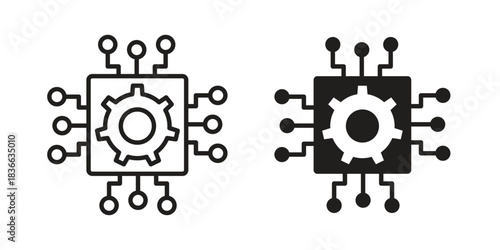 AI chip icons collection. Thin linear and black flat icons
