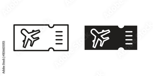 Airline ticket icons collection. Thin linear and black flat icons