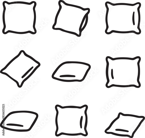 9 pcs pillows bundle line vector icon with on white background