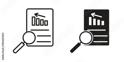 Analytics report icons collection. Thin linear and black flat icons