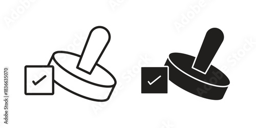 Approval stamp icons collection. Thin linear and black flat icons