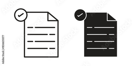Approved document icons collection. Thin linear and black flat icons