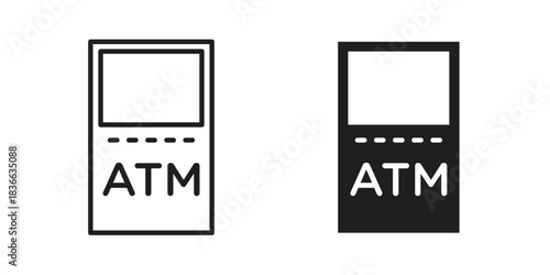 Atm icons collection. Thin linear and black flat icons
